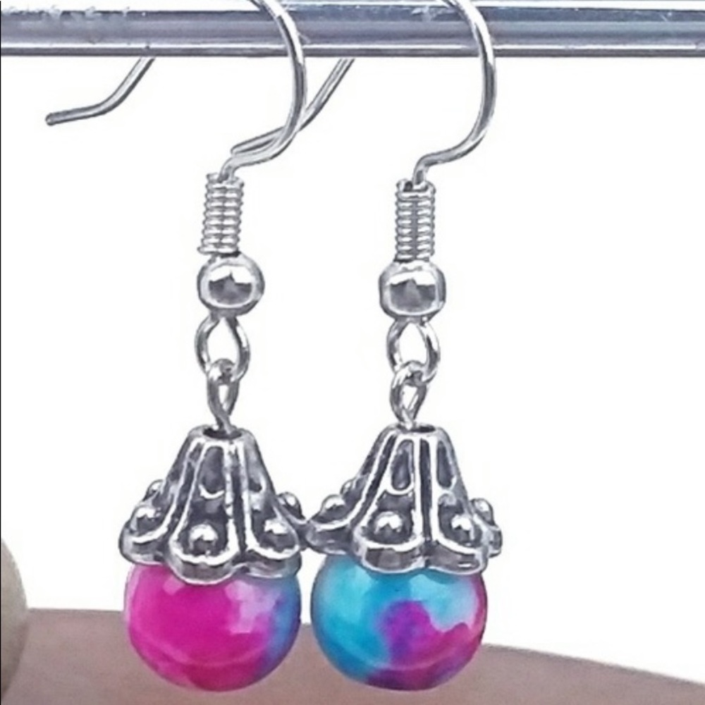 Pink tye dye drop earrings